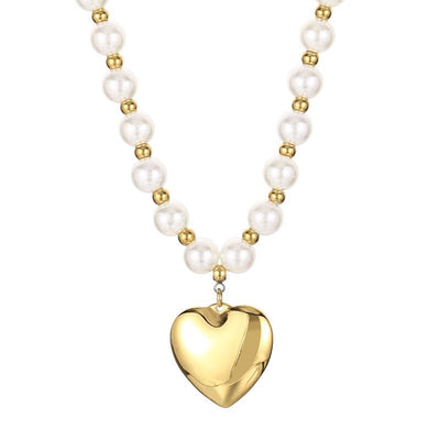 Beaded Pearl with Heart Pendant